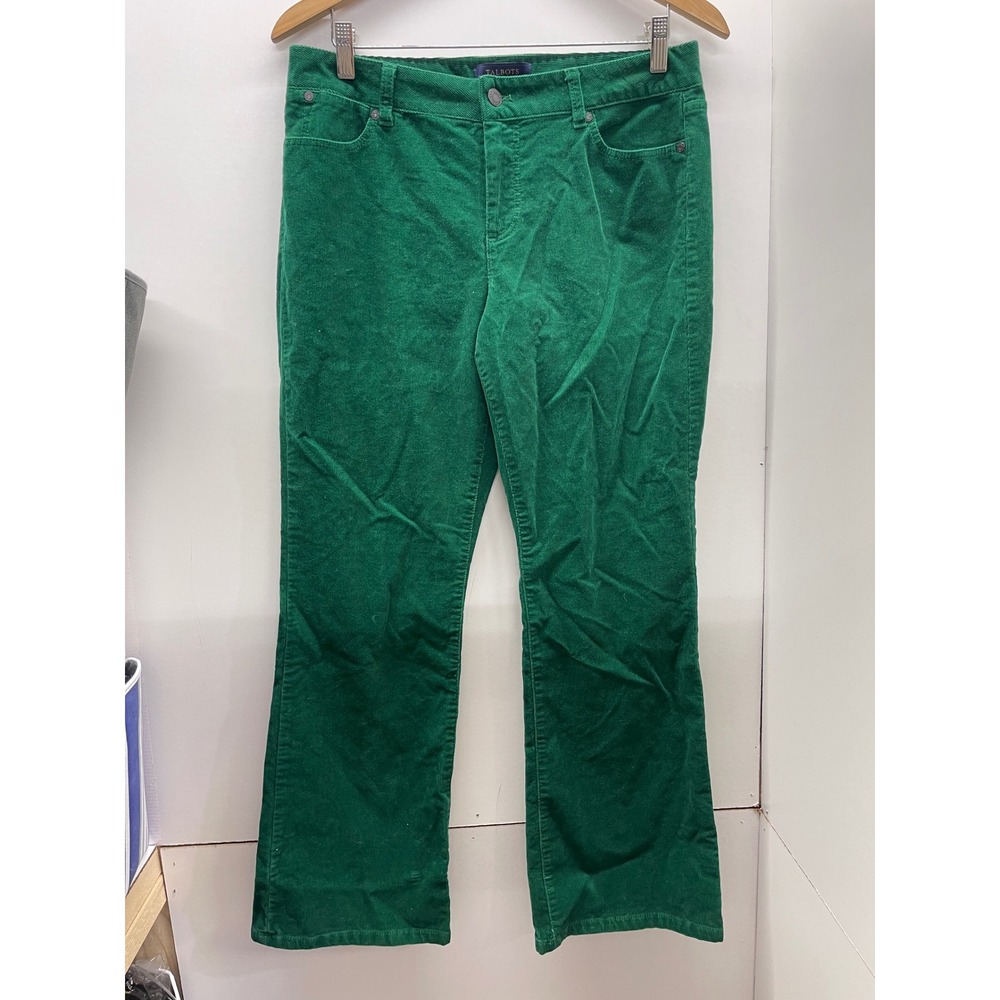 Talbots Petites Green Corduroy Pants Straight Leg Size 10P Emerald 0720010
